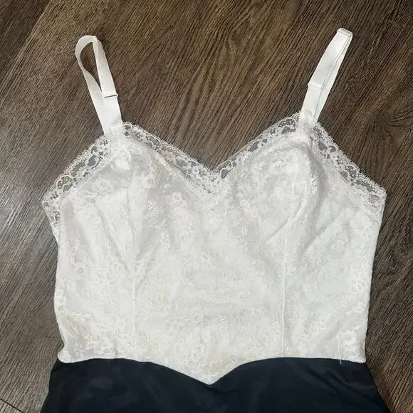 Vtg VAN ROALTE Full Slip Black Cream Lace Nylon 36 - Picture 2 of 7